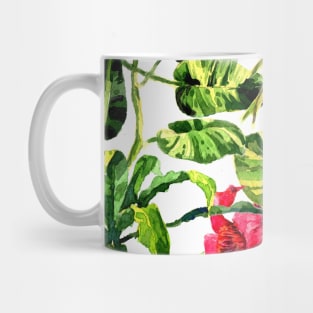 Tropical Background. watercolor tropical leaves and plants. Hand painted jungle greenery background Mug